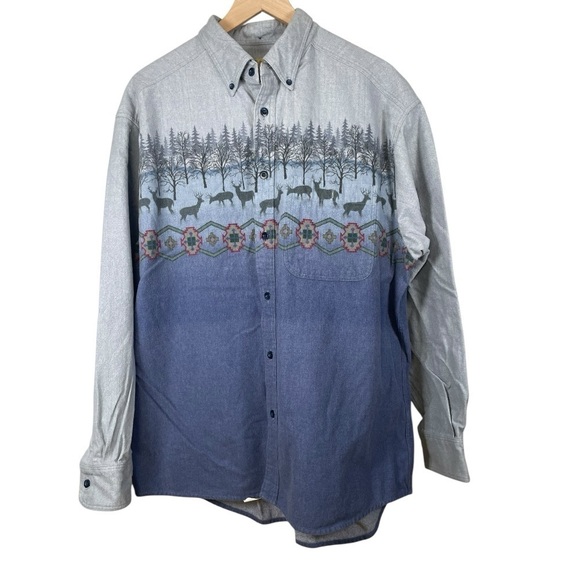 Cabela’s Deerskin Soft Chamois Men’s Deer Scene Button Down Shirt - Picture 1 of 3